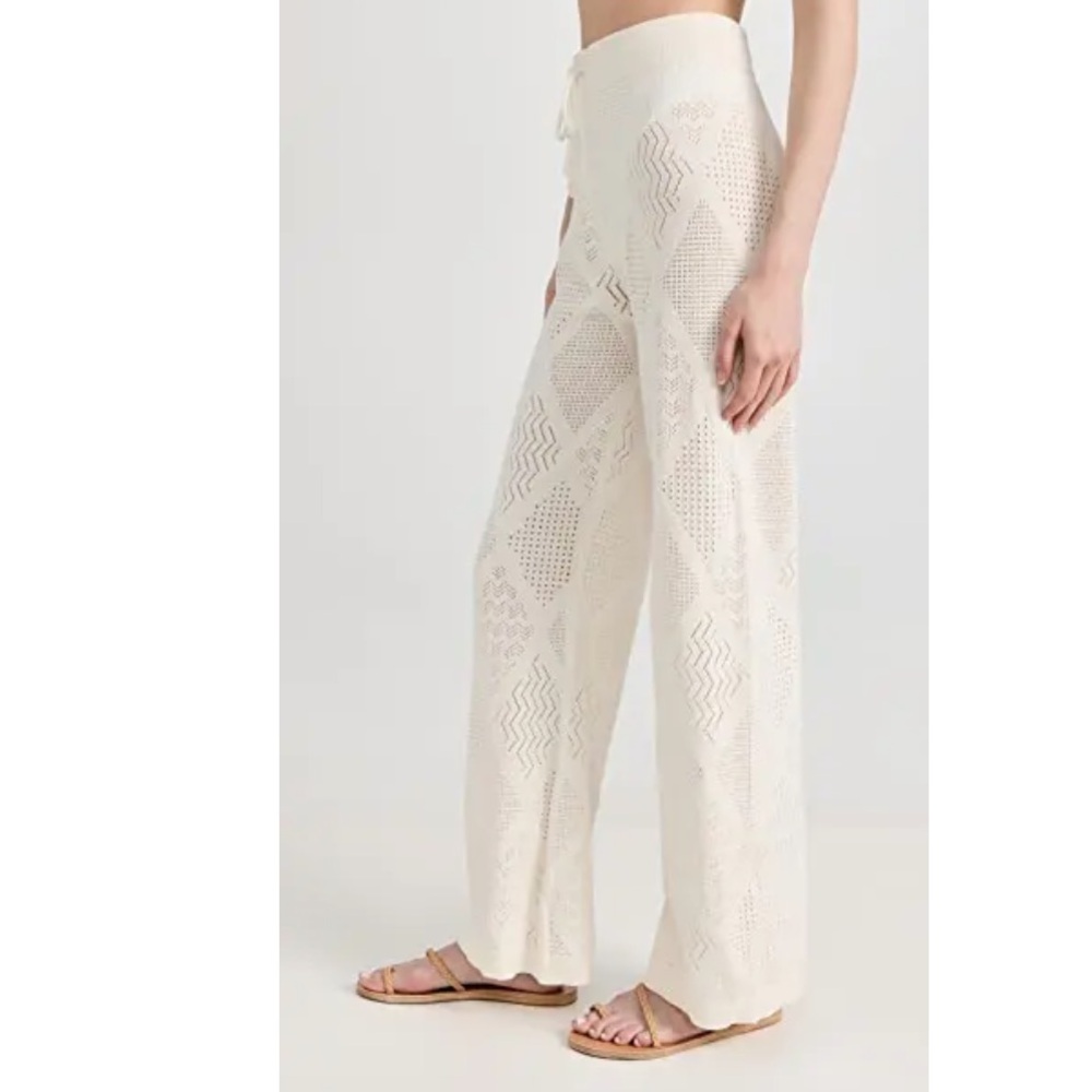 Wide Leg Crochet Knit Pants - Cream